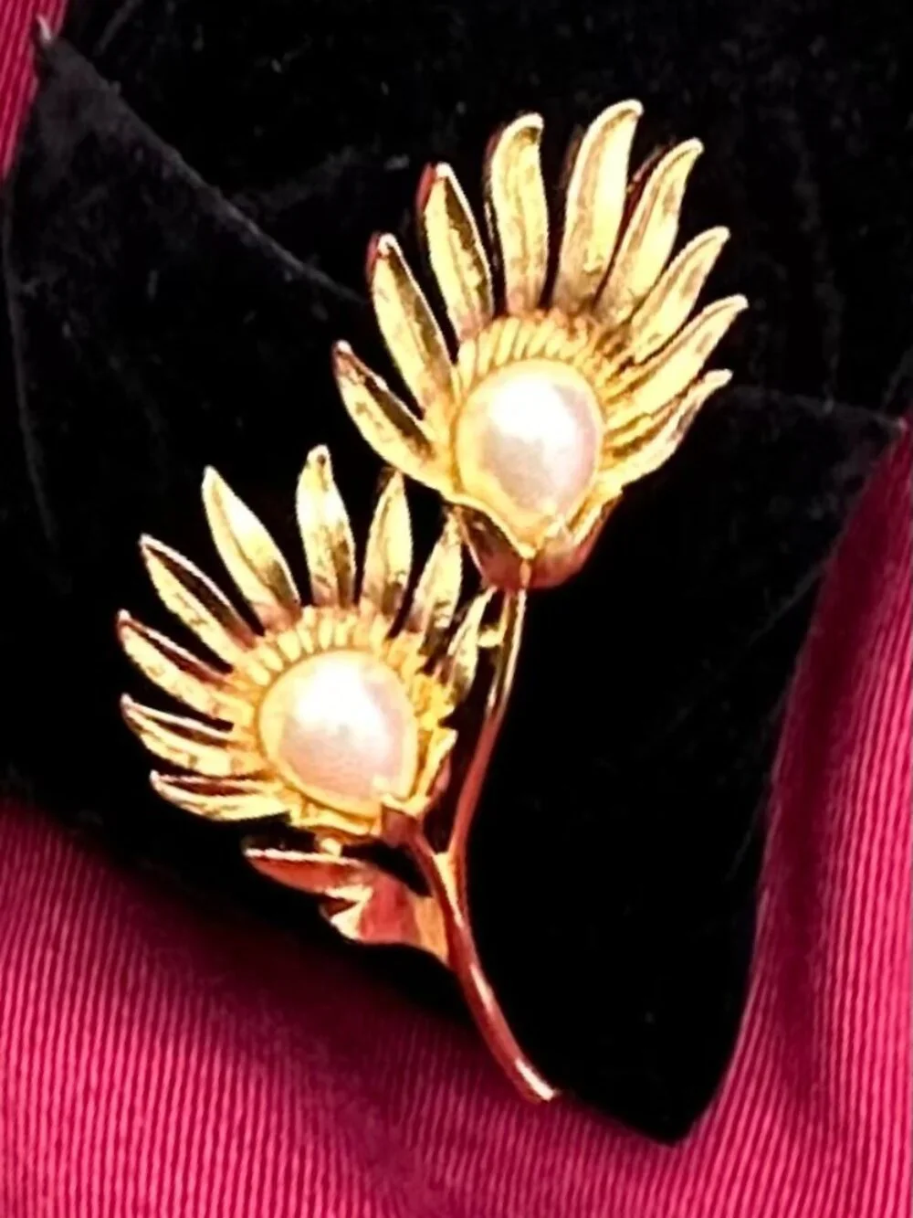 VTG Trifari Gold-Plated Faux Pearl Floral Brooch